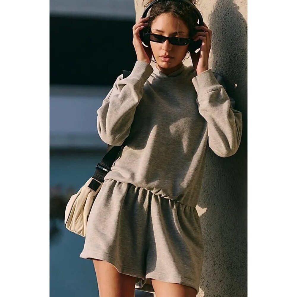 NEW FREE PEOPLE MOVEMENT SUCH A FLIRT HEATHER GRAY ROMPER OPEN BACK SMALL